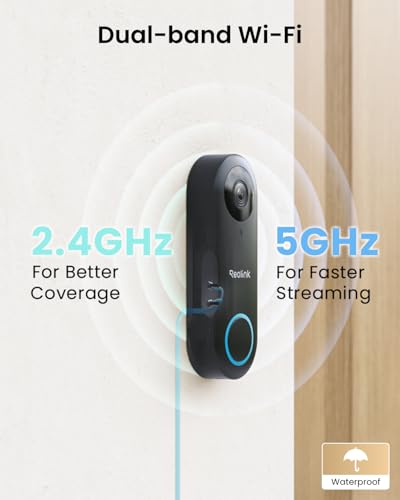 REOLINK Black WiFi Video Doorbell 2K Wired Camera with 4:3 Wide View & Chime