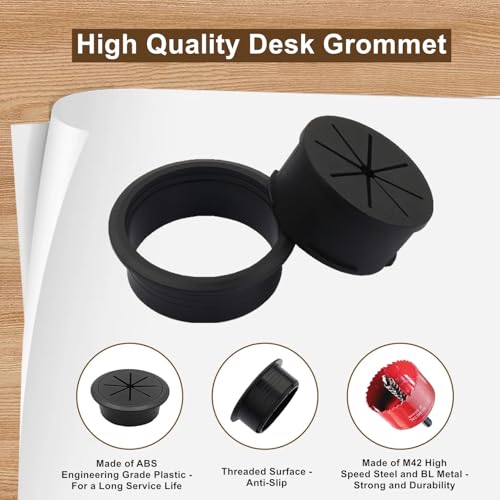 ZLTASYRY 50mm/2 Inch Black Desk Grommet Pack of 4 with Hole Saw & Cable Ties