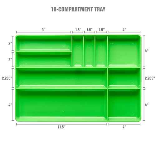 OEMTOOLS 22213 Tool Box Organizer Tray ? 10-Compartment Tool Chest Organizer for Parts, Bolts, and Small Tools ? Stackable Drawer Tray Design