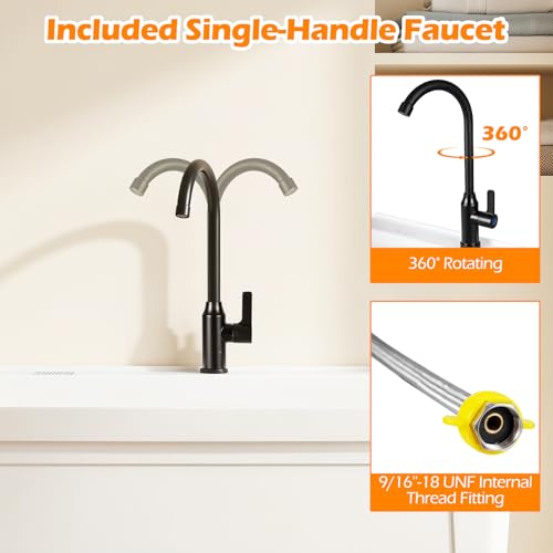 Giantex 23.2 Gal Freestanding Utility Sink with Faucet, Drain Kit & Storage Shelf