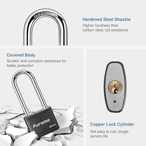 Puroma 2.5 Inch Keyed Padlock Set with 3 Keys, Durable Lock for Gym Locker & Gate