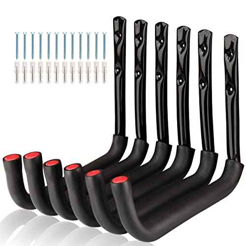 Garage Storage Ladders Hooks, 6 Pack Heavy Duty Utility Hanger, 9.8IN Wall Mount Rack Safely Holds 50 Pounds