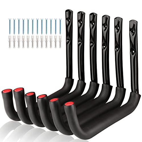 Heavy Duty Garage Wall Mount Hooks - 6 Pack, 50 lbs Capacity for Ladders, Tools & Bicycles