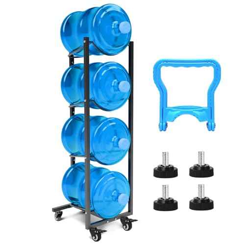 5 Gallon Water Jug Holder with Wheels 4 Tier 5 Gal Water Bottle Storage Rack Stand for Home Kitchen Office Gym Garage