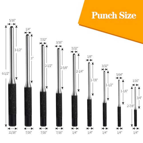Pin Punch Set, 9pcs 1/16" - 5/16" Removing Repair Tools with Storage Pouch, Great for Automotive, Watch Repair, Jewelry and Craft