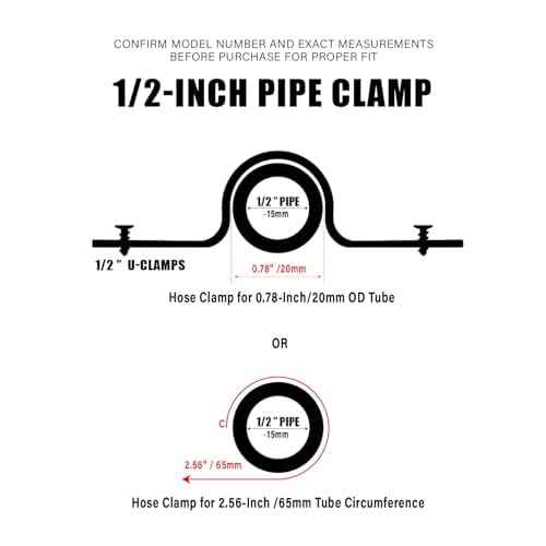 Black Durable U-Clamps Metal Pipe Clamps Double-hole U-shaped bracket clamp, carbon steel, black, fixed support, for DIY industrial style (Pack of 6) (1/2 inch)