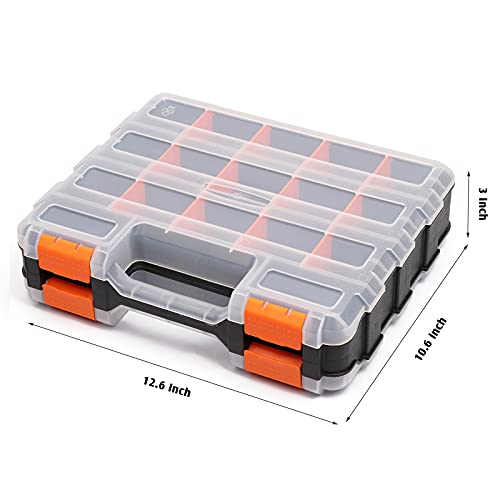 Mayouko 34-Compartment Double-Side Tool Organizer with Removable Dividers – Black/Orange, 12.6" L x 10.6" W x 3.2" H