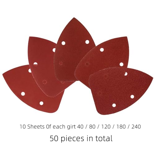 Coceca 50pcs Mouse Detail Sander Sandpaper Set 40/80/120/180/240 Grit, Fits 140mm Sander