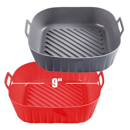 Golden Associate 9x9 Inch Silicone Air Fryer Liners, 2-Pack - Non-Stick Food-Grade Square Liners