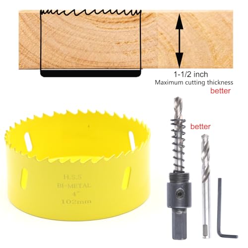 Bi-Metal 4 inch Hole Saw with Arbor Mandrel for Deeper Cutting of Wood,Cornhole Boards,Drywall,Plasterboard,Plywood,Steel,Aluminium,Brass,Copper,Zinc,Tin,102mm