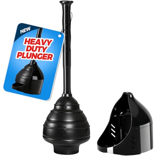 FORASTO Black Toilet Plunger with Holder - Heavy Duty Clog Remover