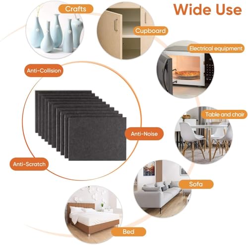 BAIPOK Black Felt Furniture Pads 10pcs, 8 x 6 Inch Cuttable Floor Protectors