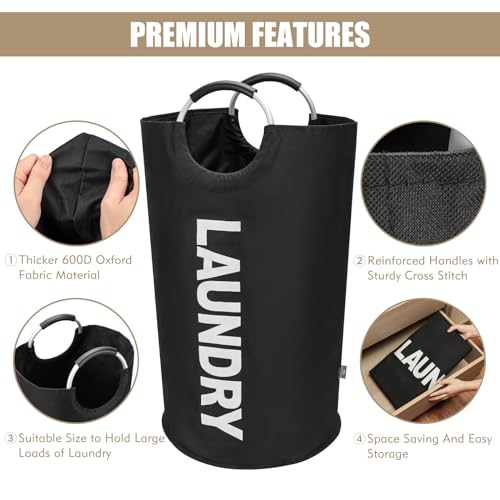 DOKEHOM 90L Collapsible Laundry Basket Bag with Soft Handle, Black