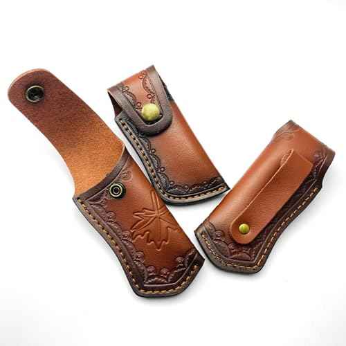 Leather Knife Sheath,Carry Snap Case for Pocket Folding Knife Pouch EDC Holster Belt Loop Brown Outdoor Hunting Camping Gift 4.33" Durability