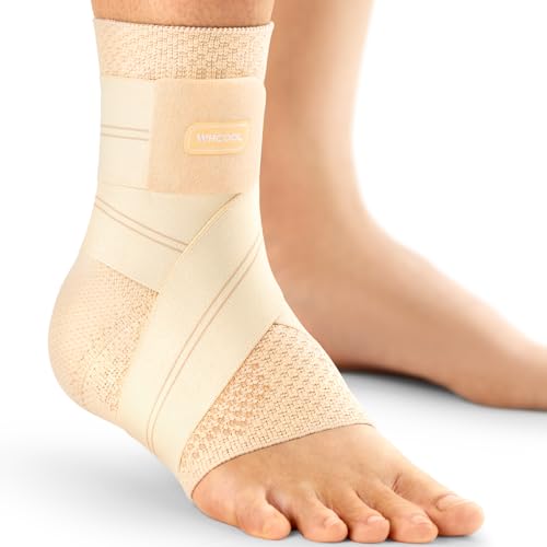 Flat Knitting Ankle Brace For Women&Men, 7-Zone Dynamic Compression Sleeve w/Flex Strap,Foot Support For Sports, Sprained Ankle, Achilles Tendonitis, Plantar Fasciitis Relief(Pack of1) M,Nude