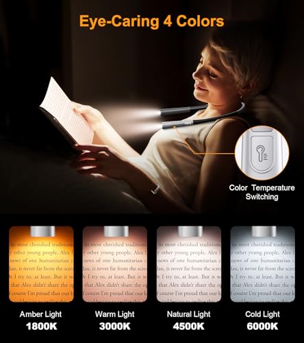 Gritin Upgraded Gray Neck Book Light with 4 Color Temperatures & 5 Brightness Levels