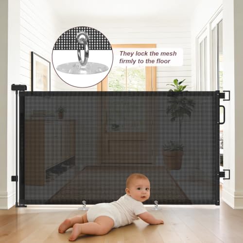 Cideny Black 34" Tall x 58" Wide Retractable Mesh Baby & Dog Gate for Doorways and Stairs