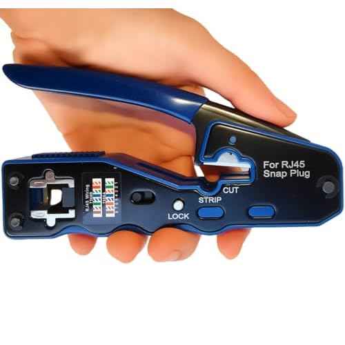 RJ45 Crimp Tool 8P RJ45 Crimping Tool Pass Through Ethernet Crimper for Cat5e Cat6 Cat6a 8P8C Modular Connectors Crimping Tool (Blue)