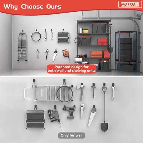 WALMANN 12 PCS Garage Storage Hooks, Wall Mount Utility Hooks for Tools, Ladders, Cords, Folding Chairs, Shovels and Rakes, Shelving Hooks for Keyhole Shelving Units(Black)