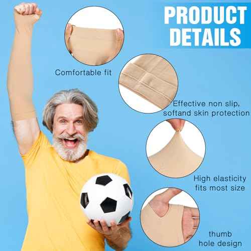 Janmercy 4 Pairs Protective Arm Sleeve for Thin Skin Elderly Skin Protector Sleeve Bruising Abrasions Arm Protection Sleeve(Nude)