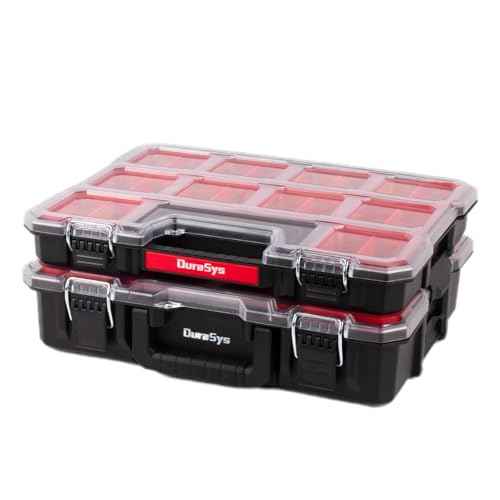 Tools Organizer, Small Parts Storage Craftsman Toolbox, 2 Pcs (1+1) Durable Hardware Deep Box Storage, 17.3 * 14 * 6.7" with Removable Inner Cups