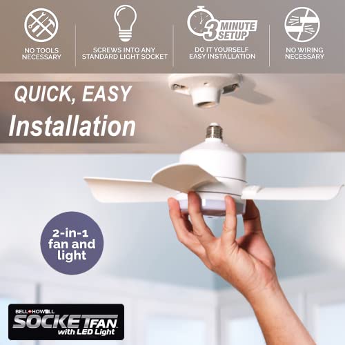 Bell+Howell White 10-Inch Ceiling Fan with LED Light, Remote Control