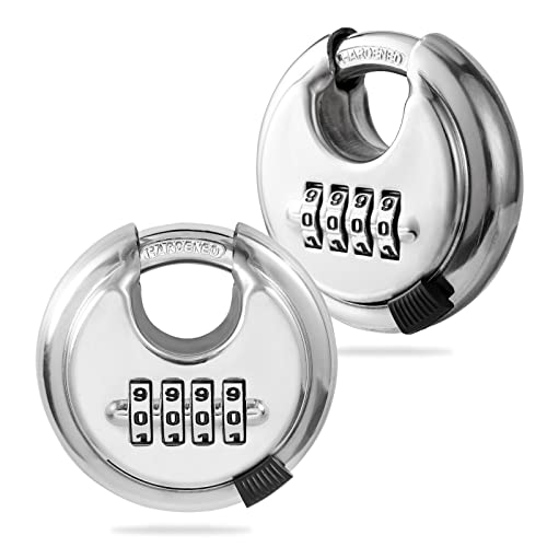 Rohuis Round Combination Lock, Uncuttable Combination Disc Padlock, 3/8 Inch Shackle Outdoor Combo Lock Discus Pad Lock for Storage Unit, Garages, Fences (2 Pack) Silver 2pcs