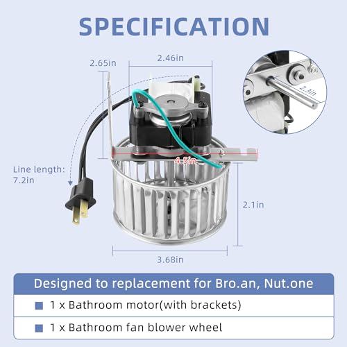 Fetechmate 100% Copper Bathroom Vent Fan Motor Replacement for Nu-Tone 9415 Series - Model 82229000, CW CCW