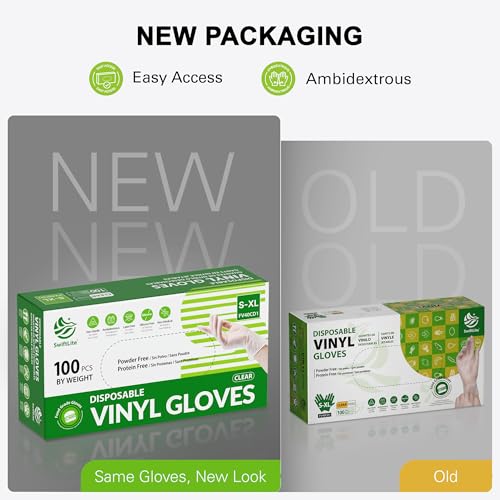 SWIFTLITE Disposable Vinyl Gloves - Food Safe, Medium, 100 Pack