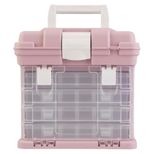 Portable Tool Box - Small Parts Organizer with Drawers and Customizable Compartments for Hardware, Fishing Tackle, Beads, or Crafts by Stalwart (Pink)