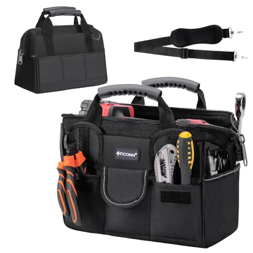TICONN 12-Inch Heavy Duty Tool Bag Organizer with Reinforced Base & Shoulder Strap