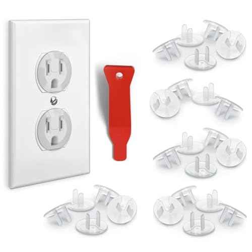 24 Pack Outlet Covers & Removal Tool Baby Proofing, Provide Shock Prevention and Easy Installation, Safe and Secure Plastic Plug Covers for Power Sockets (24 Outlet Covers)