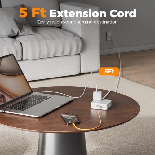 TESSAN 11-in-1 Surge Protector Power Strip with 900J Protection, 5ft Flat Cord, Grey & USB-C