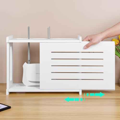 Router Shelf Wall Mount WiFi Router Storage Box Modem Cable Router Cover Organized Power Strip Cable Management Hider Rack by Solid Wood Need Assembly White