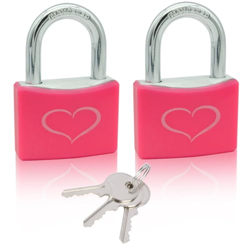 2 Pack Pink Padlock with 3 Keys, Locker Lock with 1-9/16" (40 mm) Wide Aluminum Lock Body, Padlock Keyed Alike for Gym Locker, Gate, Sheds, Storage Unit, Fence, Toolbox