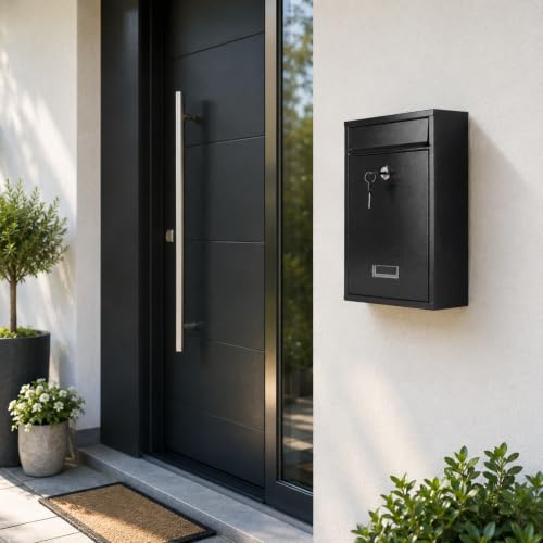KYODOLED Black-02 Locking Wall-Mount Mailbox with Lock & Window, Large Outdoor Drop Box