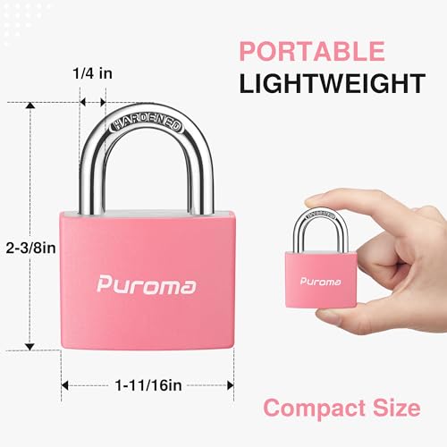 Puroma Pink 2-Pack Aluminum Keyed Padlocks 7/8” (43mm) with 3 Keys for Gym Lockers