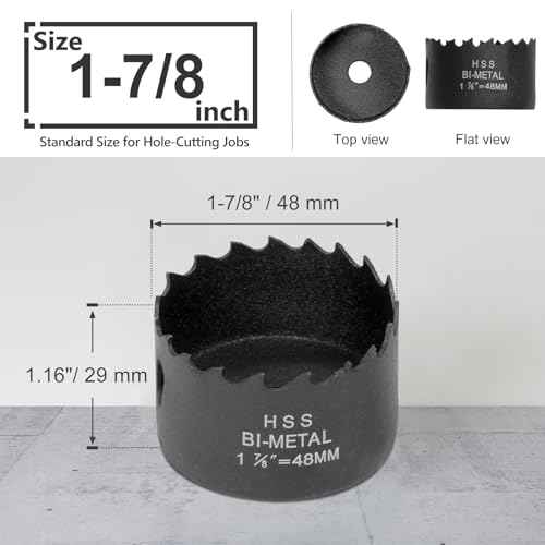 1-7/8 Inch Hole Saw with 9.1mm Triangle Shank Arbor, JTemgle Bi-Metal Hole Saw Heavy Duty Hole Cutting Tool for Cornhole Boards, Recessed Lights, Wood, Plastic, Drywall & Soft Metal