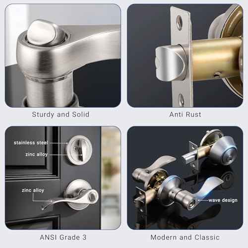 Knobonly 2 Pack Keyed Alike Front Door Handle with Single Cylinder Deadbolt, Satin Nickel Exterior Door Lock Set, Zinc Alloy