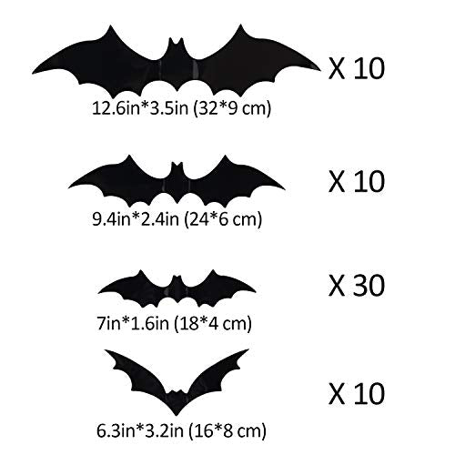 Halloween Bat Decorations Set of 60 PVC Wall Decals for Haunted House & Party Decor
