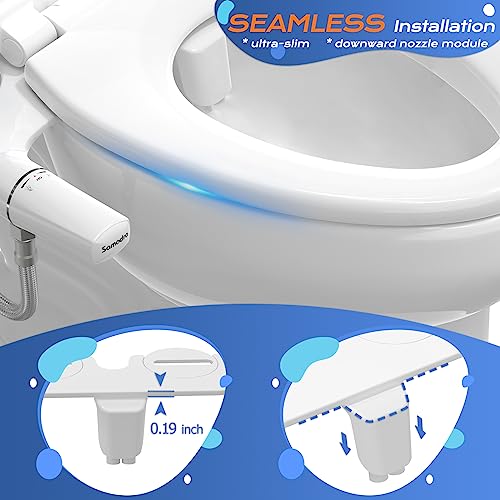 SAMODRA Ultra-Slim Hygienic Bidet Attachment Dual Nozzles for Rear & Feminine Wash - Silver