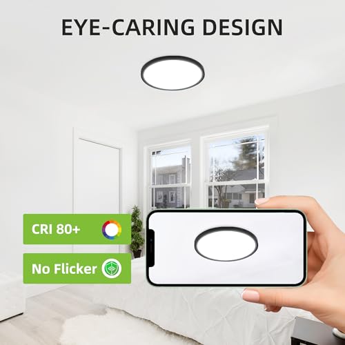 Hykolity 12 Inch Black LED Flat Panel Light with 3-Color CCT, Dimmable Ceiling Fixture