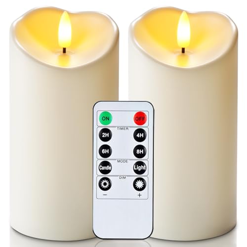 Homemory Ivory White 6x3 Inch Waterproof Flameless LED Candles with Remote & Timer Set of 2