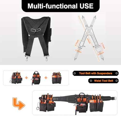 Tool Belt With Suspenders - Tool Belts for Men, 22 Pockets Tool Belt, Heavy Duty Tool Organizer for Framers Carpenter Electrician Construction Woodworker Orange