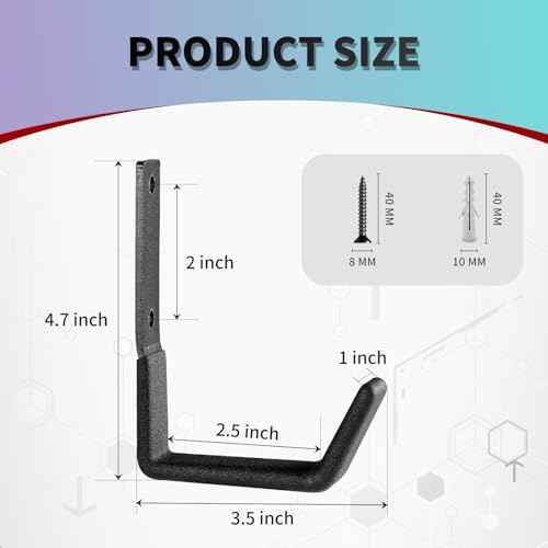 Heavy Duty Wall Mount Hooks, Utility Hooks, Tool Organizer - Steel Garden/Garage Hose Hanger U Hooks (2, Small)