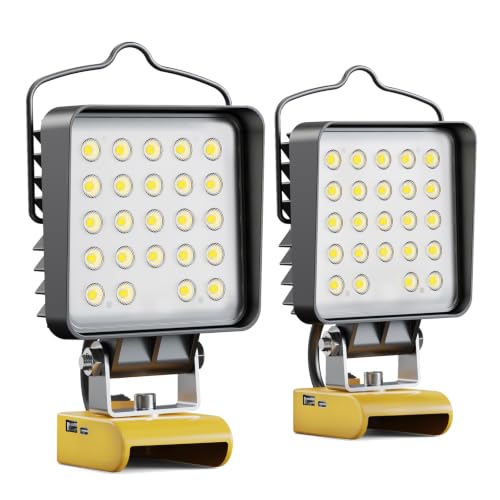 Yellow 2-Pack Cordless LED Work Lights for Dewalt 20V Batteries, 11200LM Portable Floodlights with USB-C & USB Charging