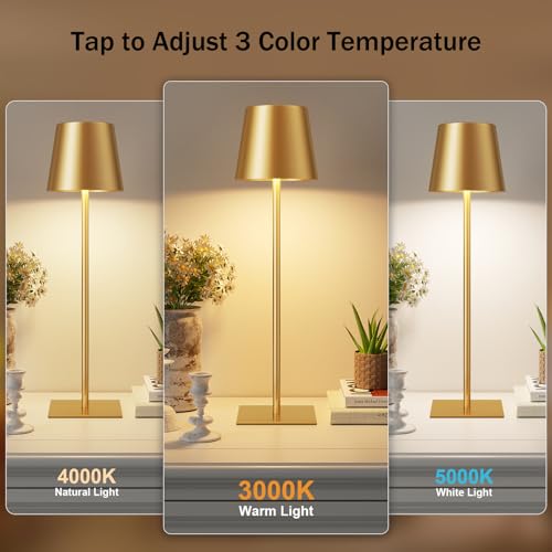 Kakanuo Gold Rechargeable Cordless Table Lamp Set - 2 Pack, Touch Dimmable, Portable