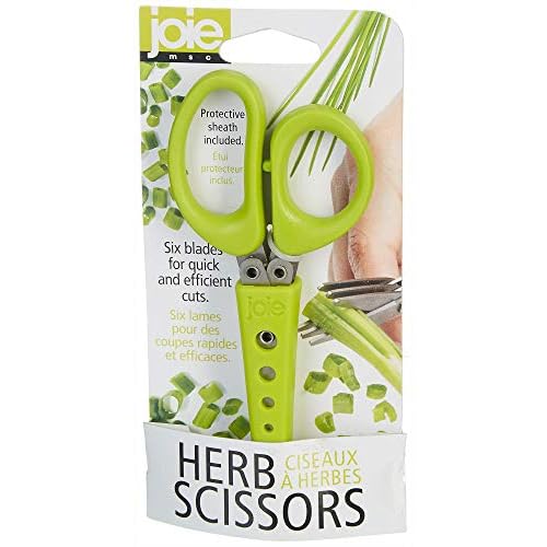 Joie 6 Blade Herb Scissors with Protective Sheath includes Blade Cleaner and Herb Leaf Stripper