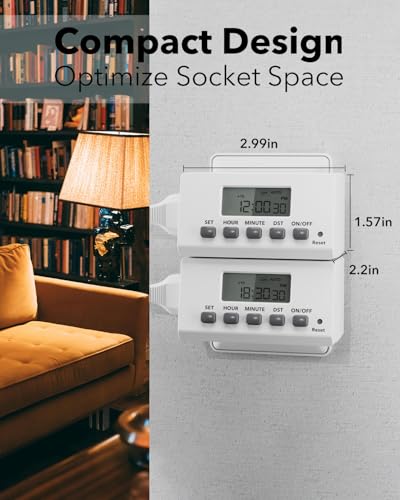 BN-LINK Indoor 24H Programmable Digital Timer Outlet 2-Pack, 2-Prong, Slim Design