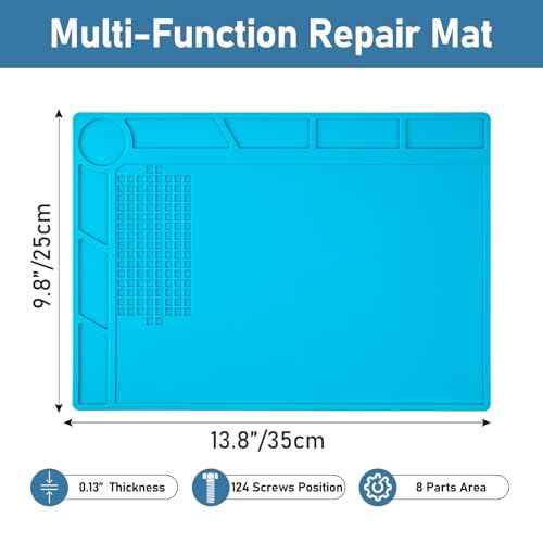 XOOL Heat Resistant Soldering Mat - Blue Magnetic Silicone Work Mat with Scale Ruler and Screw Position, Silicone Soldering Repair Mat for Soldering, Phone, Laptop, Tablet, Watch Repair(13.8''¡¿9.8'')
